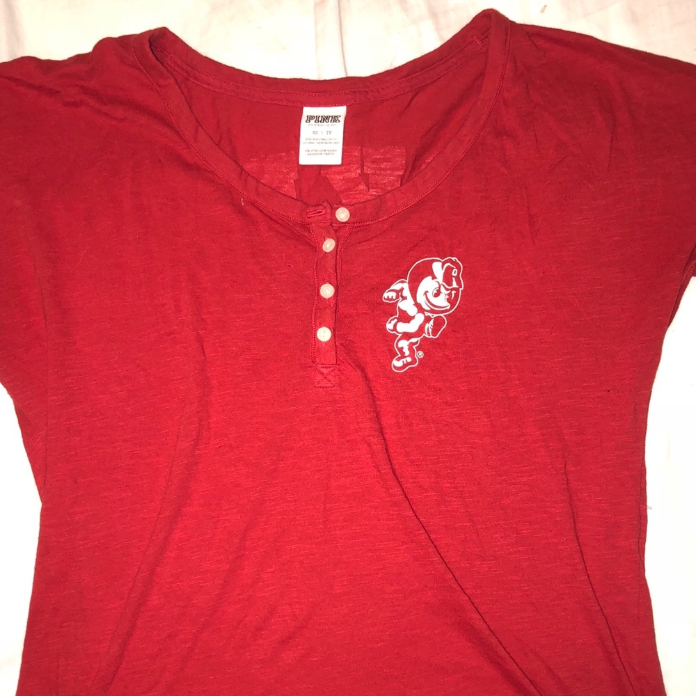 PINK: OSU Buckeye Mascot Logo Long Sleeve Henley